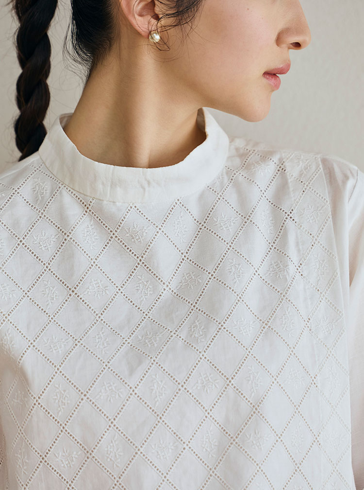 美品中川政七商店かさねブラウスコットンリネンカットワーク刺繍白ホワイト 中川政七商店のセミフォーマル｜工芸・暮らし・贈りもの｜中川政