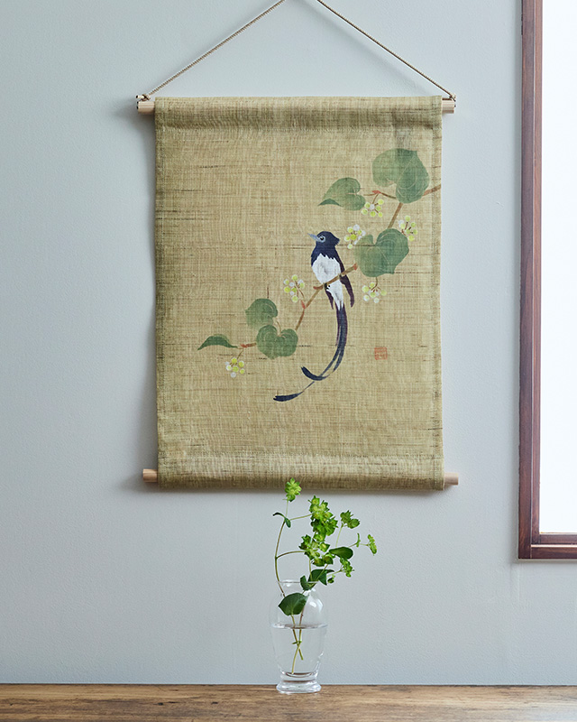 花鳥画　八月「山帰来（さんきらい）と三光鳥（さんこうちょう）」