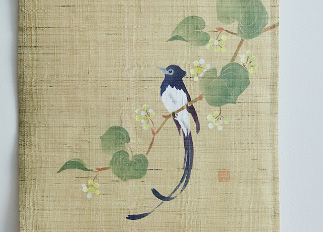 花鳥画　八月「山帰来（さんきらい）と三光鳥（さんこうちょう）」