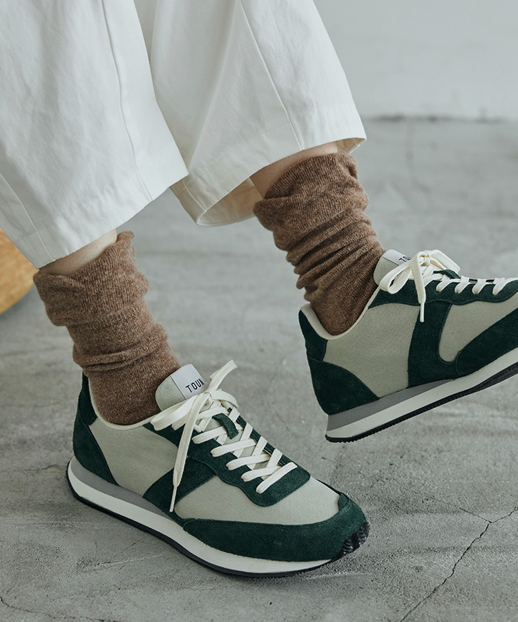 しめつけないくつしたウールクルー　杢ブラウン