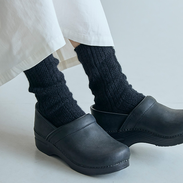 ウールフォックスの模様編みくつした 黒