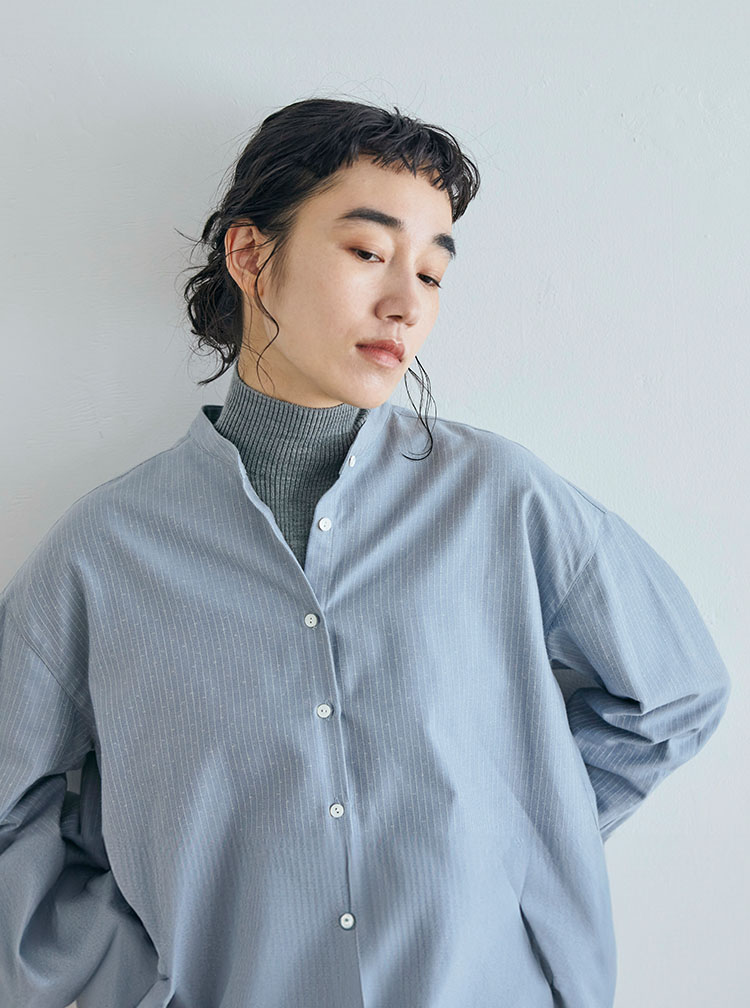 綿ウールデニムのワイドパンツ