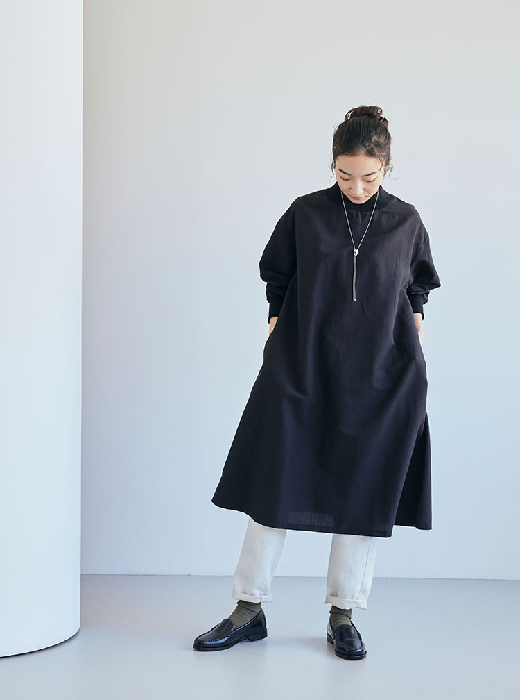 綿麻ハイネックワンピース