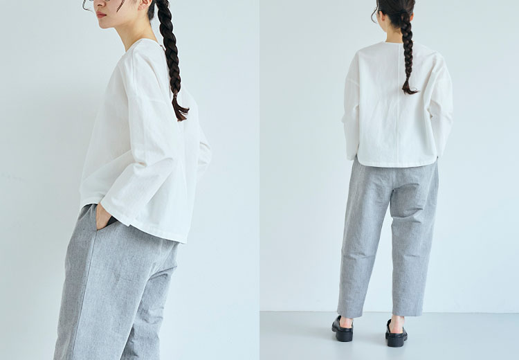 播州織の高密度に織った綿麻のパンツ