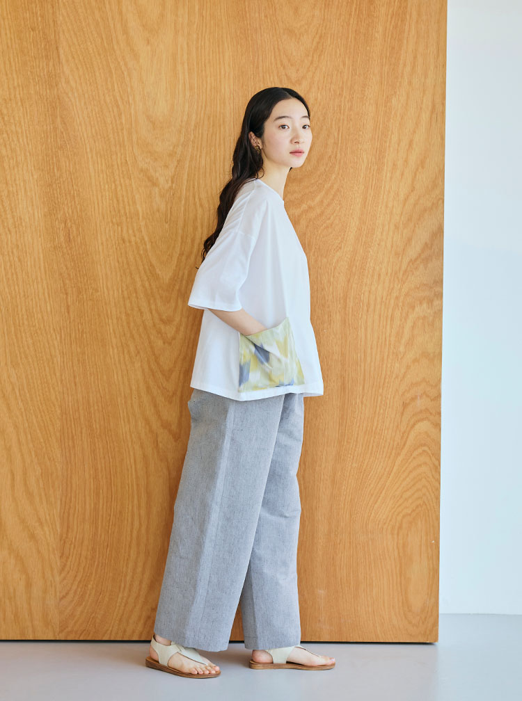 播州織の高密度に織った綿麻のパンツ コーディネートイメージ