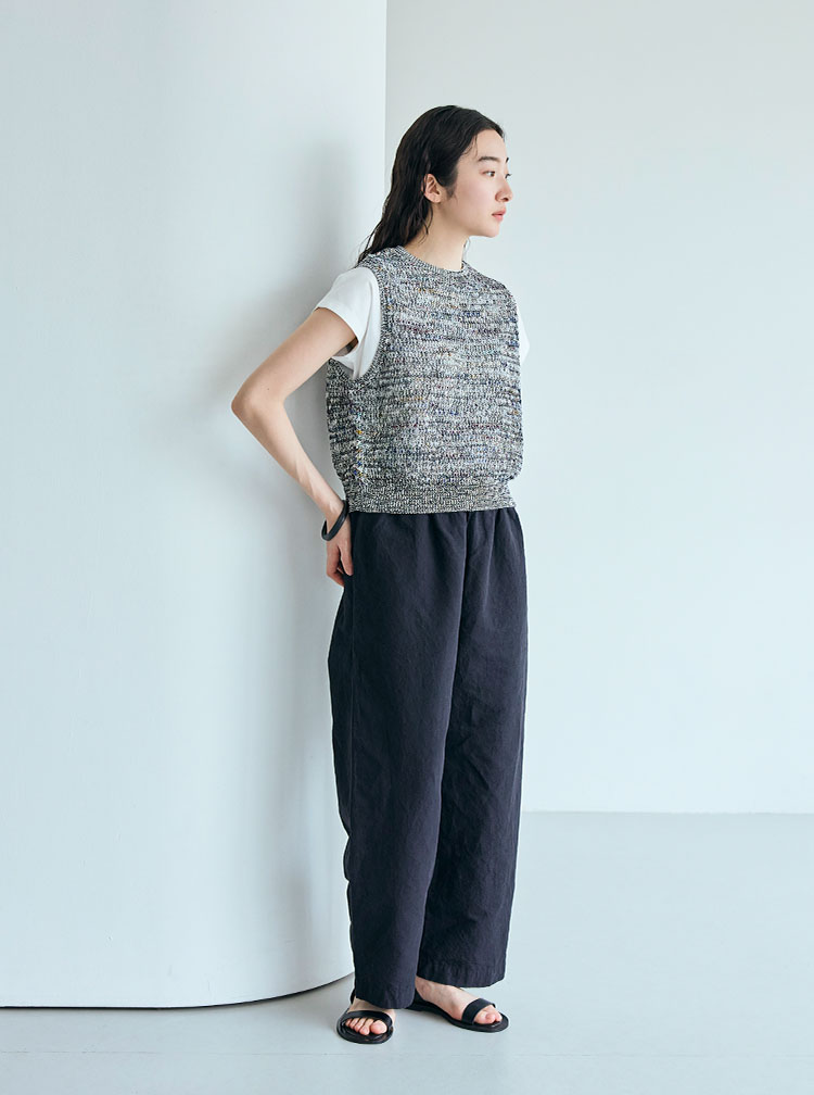 播州織の高密度に織った綿麻のパンツ コーディネートイメージ