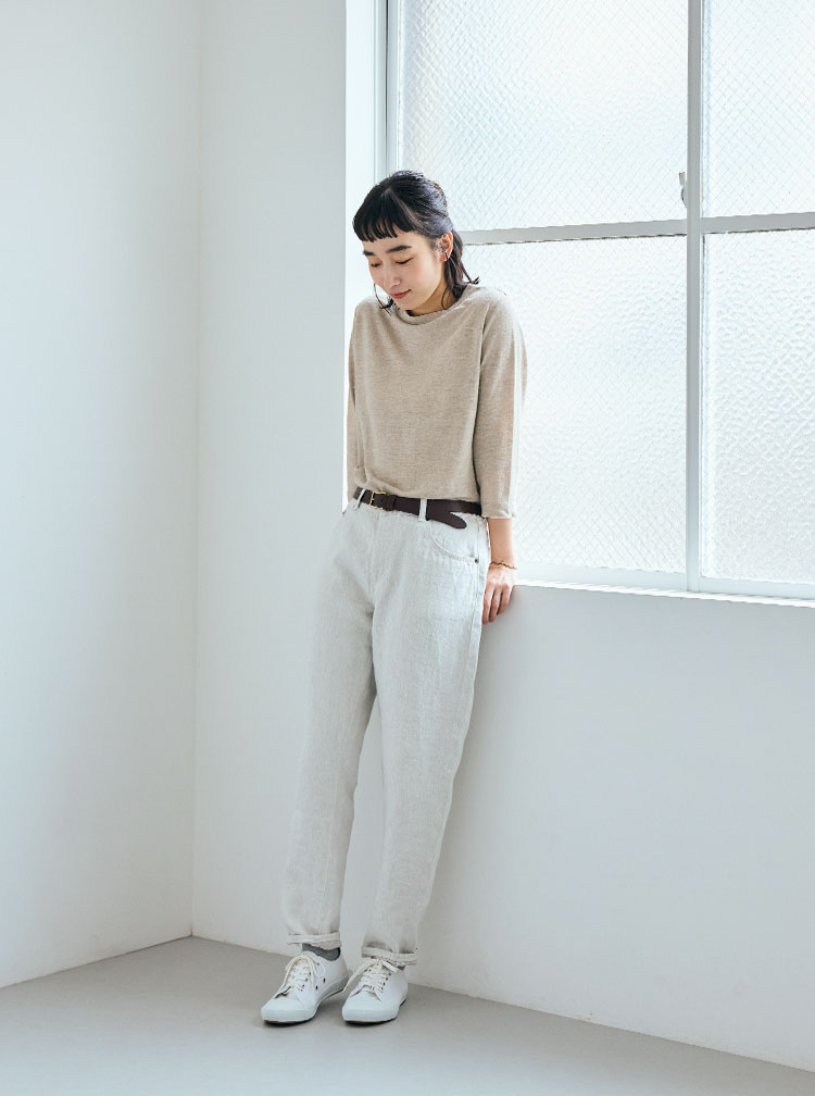 薄手麻ニットのプルオーバー