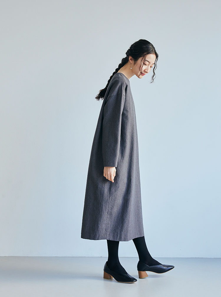 尾州ウールと麻のワンピース