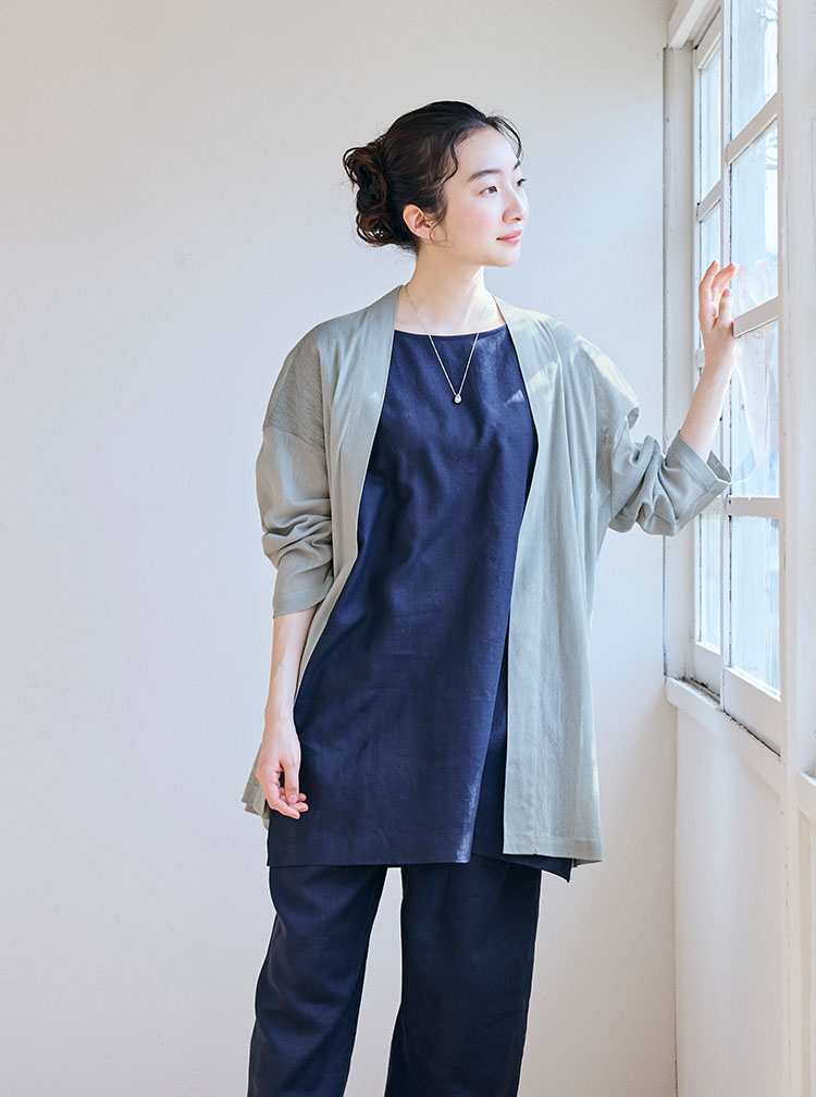 サイズフリーの麻の羽織り