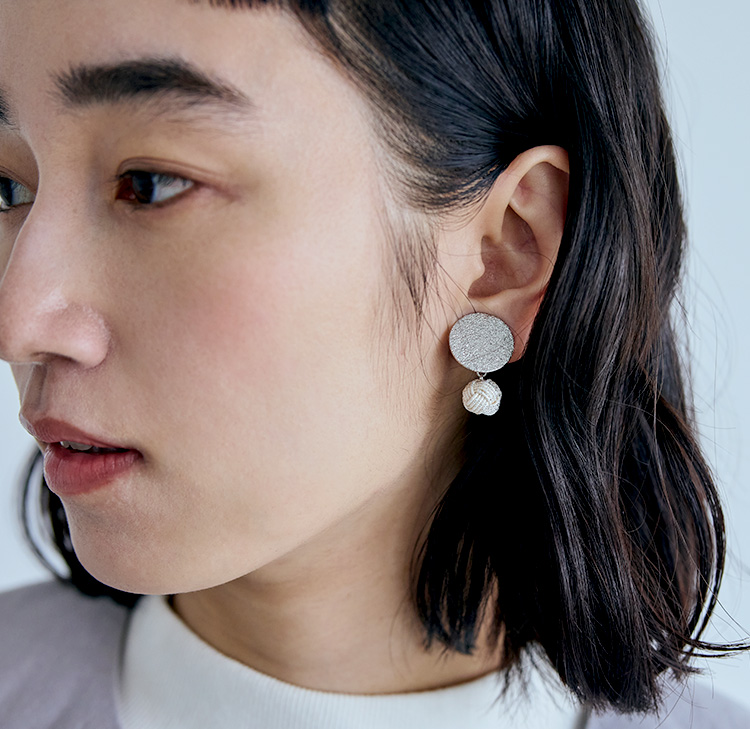 加賀水引 あわじ玉プレートプラス イヤリング 銀