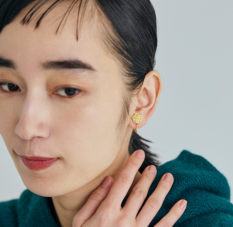 加賀水引 スタッド花 イヤリング 金