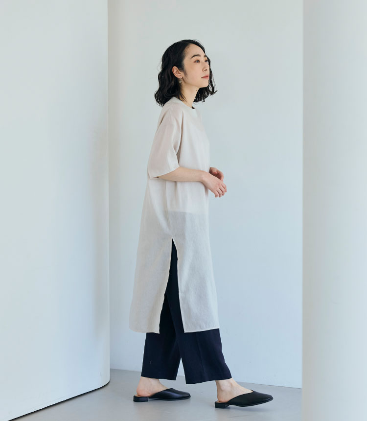 とろみ麻のＴシャツチュニック