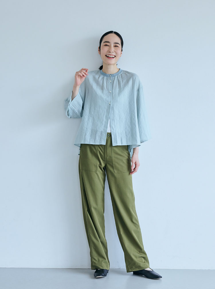 からみ織のプルオーバー／羽織りブラウス