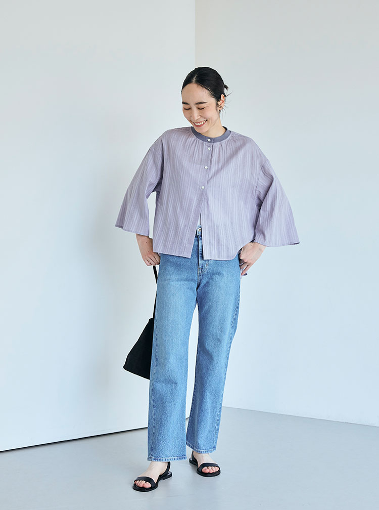 からみ織のプルオーバー／羽織りブラウス