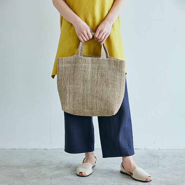 手織り麻太糸のバッグ大