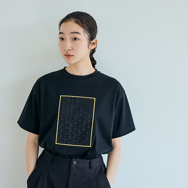 布ぬのTシャツ　ボーラレース　黒/黒