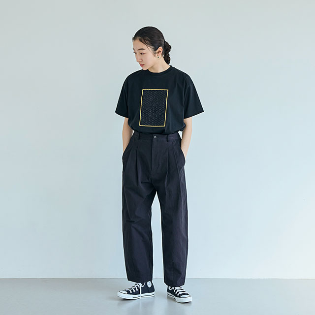 布ぬのTシャツ　ボーラレース　黒/黒