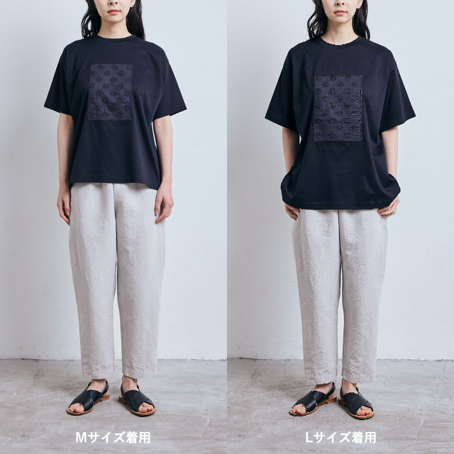 布ぬのTシャツ　ボーラレース　黒/黒