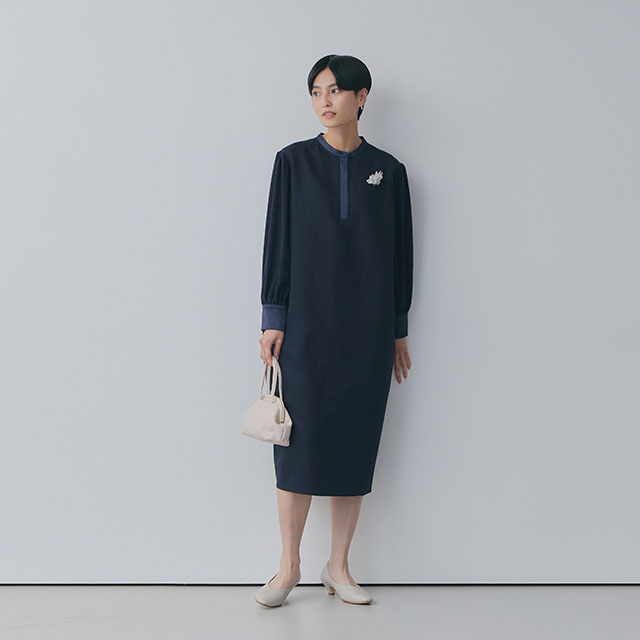 リネンコットンとサテンのワンピース