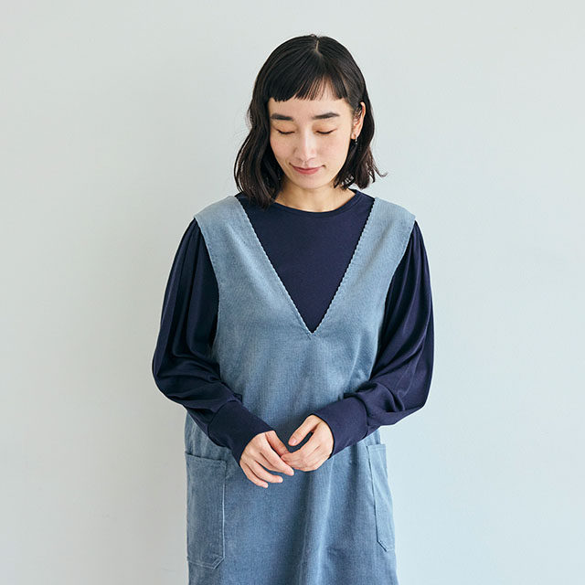 綿カシミヤのタック袖プルオーバー