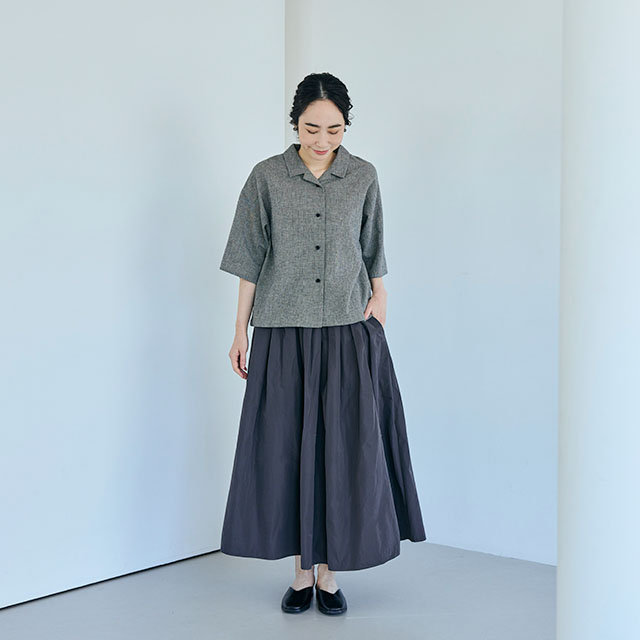 綿麻のちりめん織 開襟ブラウス