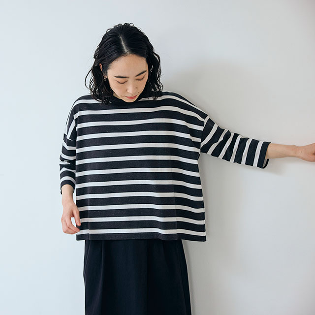 【WEB限定】大人の杢Tシャツ　長袖　ボーダー