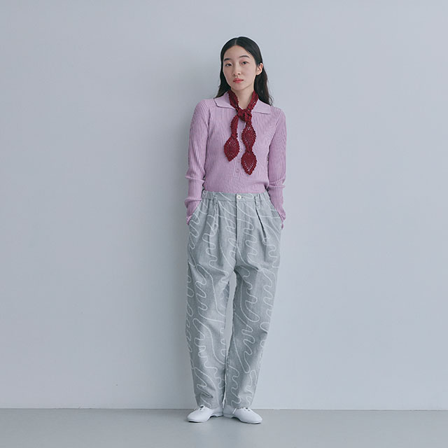 布ぬのパンツ　羽モール刺繍