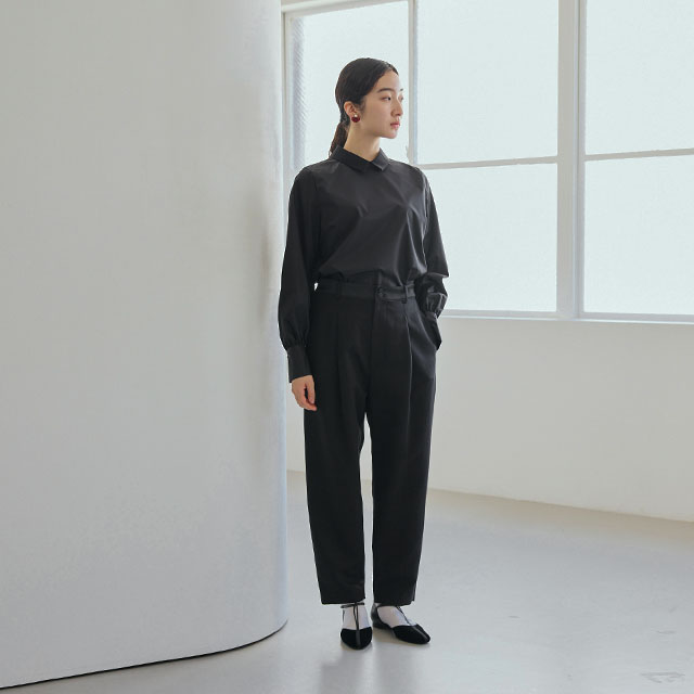 リネンコットンとサテンのパンツ