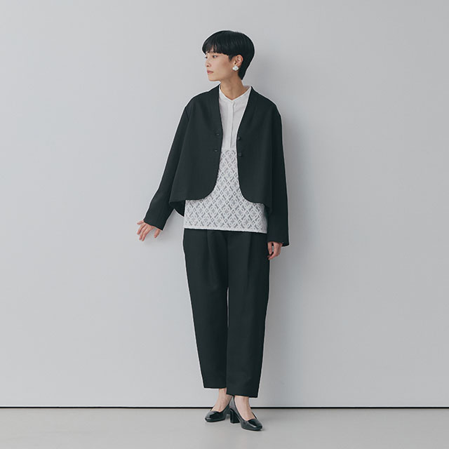 リネンコットンとサテンのパンツ