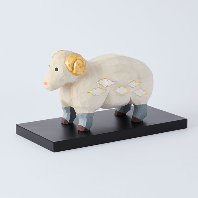 正月受注生産商品・WEB限定】干支一刀彫 未 特大（敷板付き）（12月
