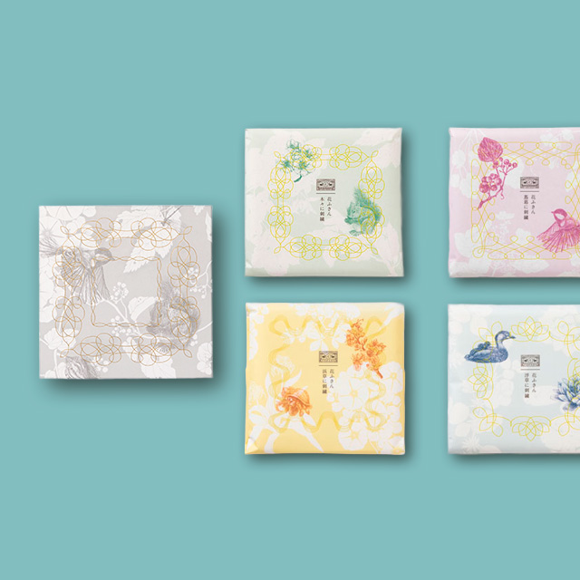 花ふきん(木々に刺繍・蔦葛に刺繍・浜草に刺繍・浮草に刺繍）ギフトボックス入り