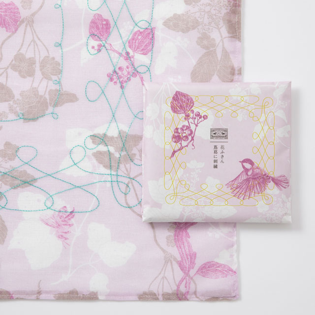 花ふきん(木々に刺繍・蔦葛に刺繍・浜草に刺繍・浮草に刺繍）ギフトボックス入り