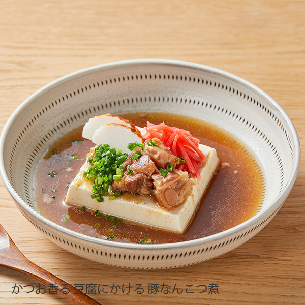 豆腐にかける缶詰 豚なんこつ煮・鶏の煮込み・鯵のつみれ汁・牛豚の肉