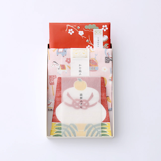 お正月ふきん3枚のセット　紅