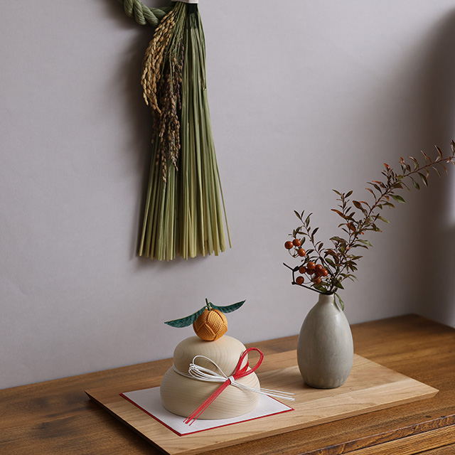 【WEB限定】お正月飾りセットD　注連縄飾り　輪飾り 小・ 鏡餅　大・明山窯　HIJICA　TONE VASE　ブルーホワイト　SS